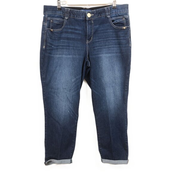 Democracy PLUS Size 18W Ab"solution® Girlfriend Dark Wash Cuffed Blue Jeans - Picture 1 of 9